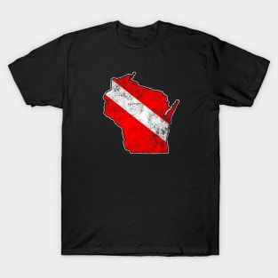 Vintage Dive Wisconsin Scuba Diving State Map Dive Flag Distressed T-Shirt